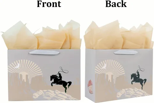 Miniatura 2 de ysmile Bolsa de regalo de vaquero para hombres y niños, bolsa de papel grande de 13 pulgadas, pañuelo, individual 1 paquete