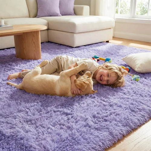 Miniatura 2 de DweIke Alfombras Esponjosas de Lavanda Morada para Dormitorio y Sala de Estar, 4x6 Pies Alfombra Suave de Felpa Shaggy Lila Morada para Niñas