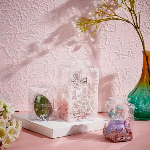 Miniatura 5 de BENECREAT 24 cajas de regalo de plástico transparente con lazo de 4.5 x 2.5 x 2.5 pulgadas, cajas de regalo de PVC transparente para vacaciones