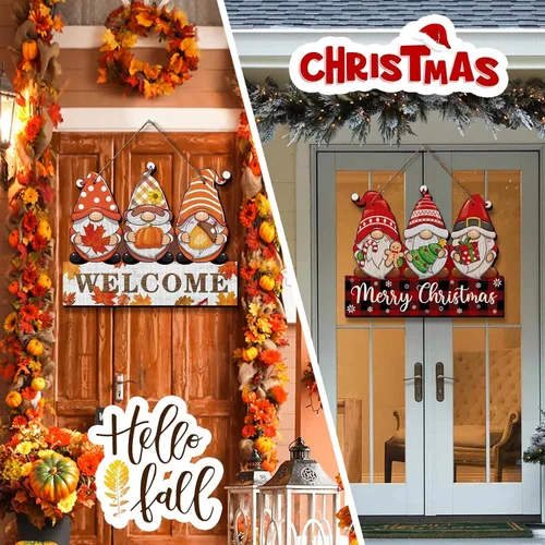 Miniatura 4 de Decoración de Navidad reversible de otoño, decoraciones de Acción de Gracias para el hogar, interiores y exteriores, letrero de corona de Navidad a