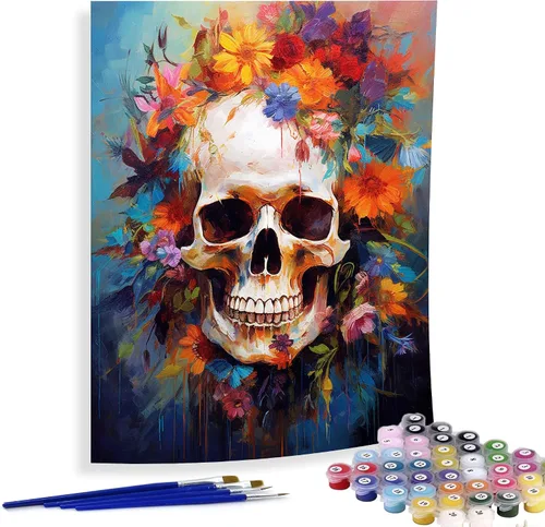 Diymood Kits de pintura por números para adultos, esqueleto, pintura al óleo, pintura al óleo, pintura acrílica por números, kits para niños y