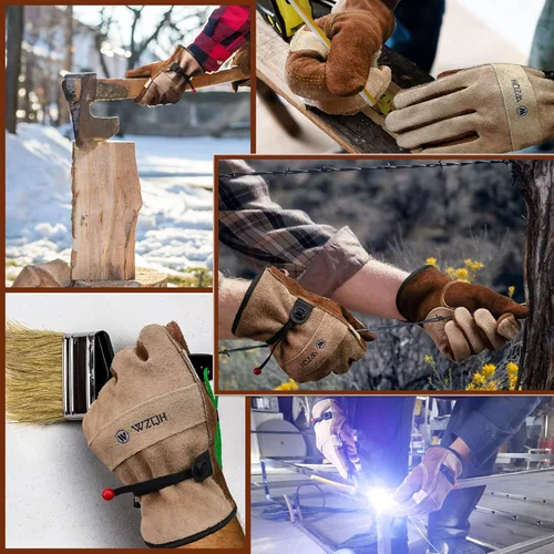 Miniatura 5 de WZQH Guantes de trabajo de cuero para hombres o mujeres. Guante grande para jardinería, soldadura TIG/MIG, construcción, motosierra, granja, rancho