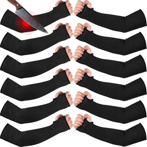 JaGely 6 pares de mangas resistentes a cortes nivel 5 con agujero para el pulgar, 18 pulgadas, manga de protección para brazo, para granjeros y Negro