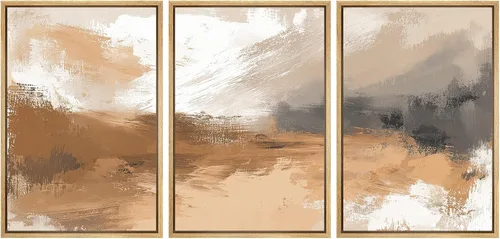 Miniatura 38 de wall26 Lienzo enmarcado para pared, juego de arte con trazos de pintura roja y naranja vibrante, paisaje, formas abstractas, ilustraciones, arte