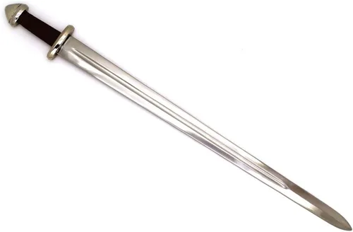 Miniatura 3 de Medieval Warrior Espada vikinga de acero de alto carbono de espiga completa del siglo X con funda de cuero marrón