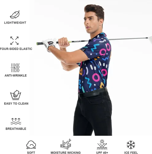 Miniatura 75 de DEOLAX Camisa de golf para hombre, con estampado de moda, atlética, de manga corta, clásica, casual, ajuste seco, suave, para hombres