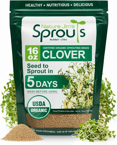 Nature Jims Sprouts Semillas de trébol – Semillas germinantes orgánicas sin OMG para semillas frescas y ricas en nutrientes, llenas de vitaminas,