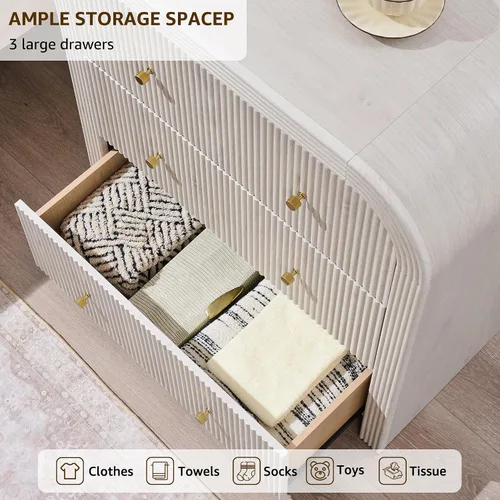 Miniatura 3 de T4TREAM Cómoda acanalada con 3 cajones, cómoda moderna de 32 pulgadas de alto con diseño de perfil curvado grueso, organizador de almacenamiento