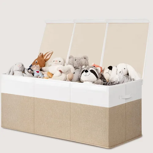 Miniatura 15 de INDRESSME Caja de juguetes de 25 x 13 x 16 pulgadas, organizador de almacenamiento de juguetes con tapa, plegable, resistente, contenedor