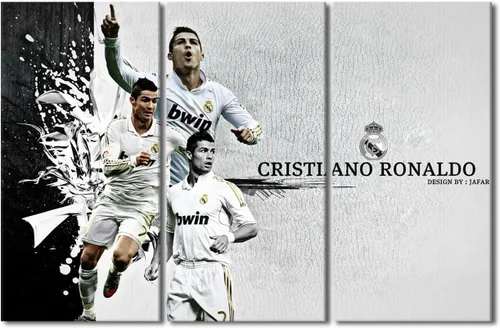 Miniatura 9 de TISHIRON CR7 - Póster de Cristiano Ronaldo de 3 piezas, lienzo para pared, cuadros de superestrella de fútbol, arte de pared grande envuelto