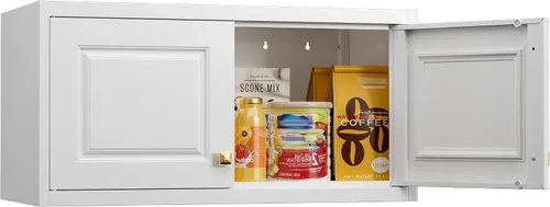 Armario de almacenamiento de metal con puertas, gabinetes de almacenamiento de cocina pequeños, gabinete de pared blanco, gabinete de oficina en