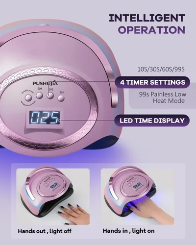 Miniatura 5 de Lámpara de uñas LED UV profesional para uñas de gel, luz de curado rápido de alta potencia de 288 W con diseño único morado galvanizado, 4