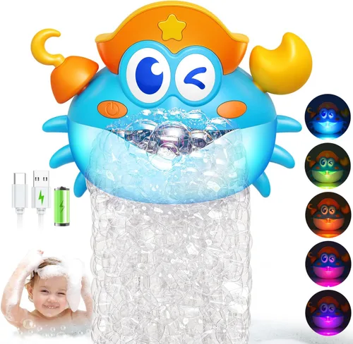 Miniatura 8 de Juguetes de baño, juguetes de baño para bebés con luz, máquina de burbujas de baño con luz RGB colorida, excelente regalo de cumpleaños para niños
