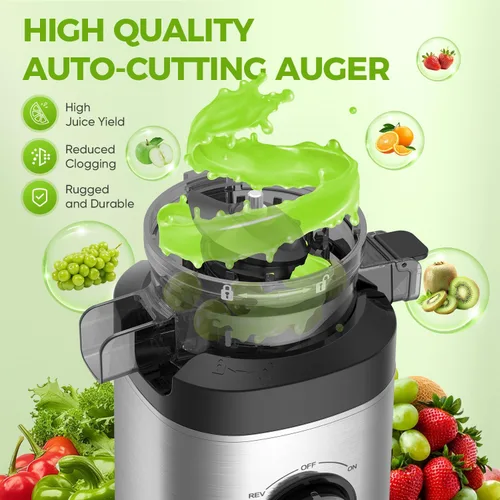 Miniatura 4 de Máquinas exprimidoras, exprimidor de prensa en frío para frutas y verduras enteras, exprimidores de masticación lenta con canal de alimentación