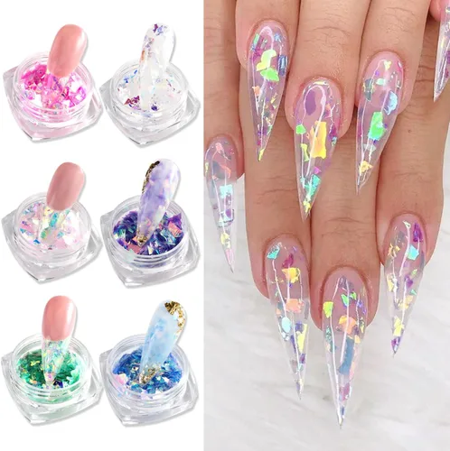 Miniatura 20 de Polvo de uñas cromado, efecto espejo, polvo metálico, 6 colores, bronce, marrón, negro, oro rosa, holográfico, purpurina cromada, pigmento en polvo
