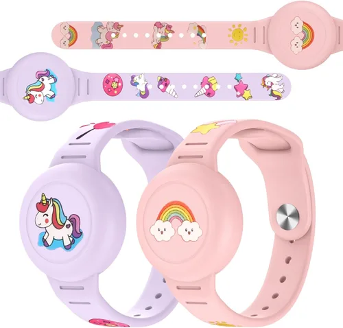 Miniatura 8 de Vanet Compatible con pulseras impermeables AirTag para niños, paquete de 2 pulseras de silicona con soporte oculto, cobertura completa, bonito