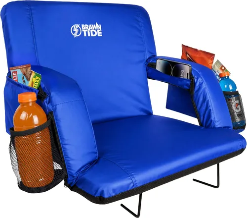 Miniatura 13 de BRAWNTIDE - Asiento para estadio con respaldo, cómodo cojín, acolchado grueso, 2 ganchos para gradas, 4 bolsillos, silla de estadio ideal