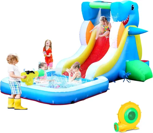 Tobogán acuático inflable, casa de rebote para patio trasero de niños, gorila inflable con soplador de aire, zona de salpicaduras, pared de