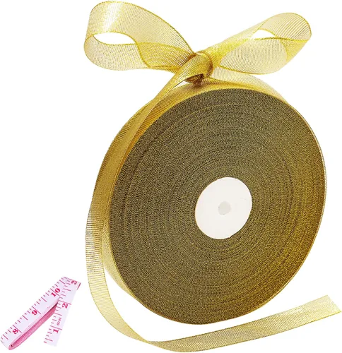 Miniatura 8 de Cinta de 100 yardas con purpurina dorada de 1 pulgada, cinta de tela sólida de ancho brillante para envoltura de regalos, manualidades, decoración