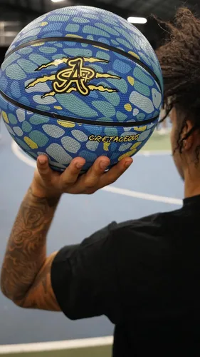 Miniatura 3 de Balón de baloncesto oficial A Plus, hombres/mujeres/jóvenes/niños pequeños. Tema de dinasaur de goma de rebote alto. Mini, talla 5, talla 6 y talla 7