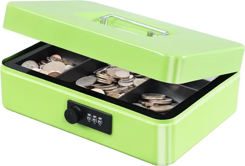 Miniatura 8 de KYODOLED Caja de dinero grande con cerradura de combinación, caja de dinero de metal segura con bandeja para dinero para caja de seguridad de 9.84 x
