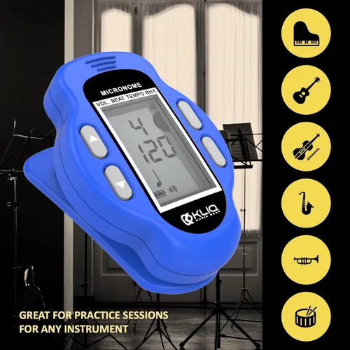 Miniatura 7 de KLIQ MicroNome - Mini metrónomo digital recargable - con altavoz (volumen digital, ajuste de ritmo y tempo) diseñado para su uso con piano, Azul