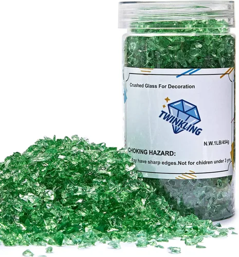 Miniatura 25 de TWINKLING Grava de vidrio de alto brillo con destellos, vidrio roto, chips de gemas de fuego, vidrio triturado para chimenea, manualidades