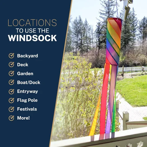 Miniatura 6 de Madrona Brands Calcetín de viento en espiral arcoíris para exteriores de 60 pulgadas Bandera decorativa duradera para colgar en exteriores