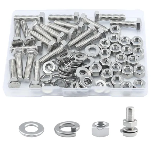 Miniatura 29 de Tornillo de cabeza hexagonal 1/4-20 x1 (20 unidades), tuercas de bloqueo, kits de arandelas planas y de bloqueo, acero inoxidable 304 18-8