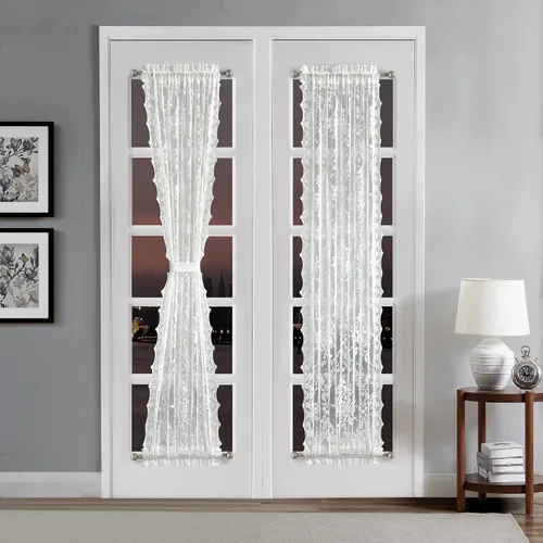Miniatura 5 de LinenZone Par de cortinas de encaje de primera calidad para puerta francesa o cortinas de puerta de luz lateral con 2 alzapaños. Cortinas de puerta