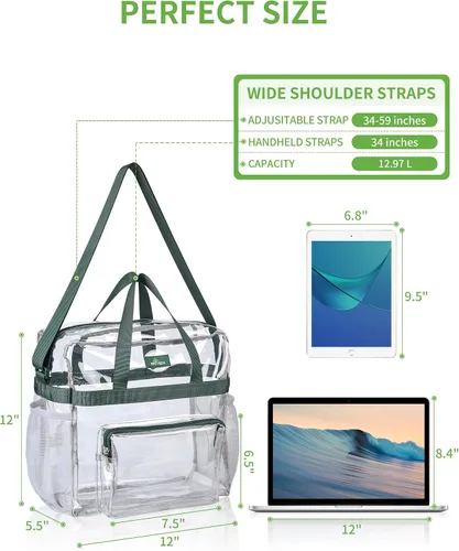 Miniatura 43 de MAY TREE Bolsa transparente para eventos en estadios de 12 x 6 x 12 pulgadas, bolsa de almuerzo transparente con correas reforzadas para trabajo
