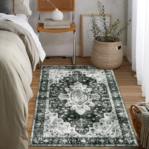 Miniatura 83 de Moynesa Alfombra de pasillo ultra fina lavable de 2 x 6 pies, antideslizante, resistente a las manchas, alfombra vintage que no desprende para Gris