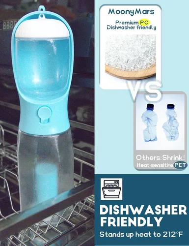 Miniatura 4 de Botella de agua portátil para perros pequeños, dispensador de cuencos de viaje 3 en 1 para mascotas con contenedor de alimentos y soporte para bolsa