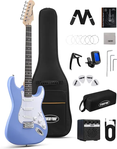 Miniatura 19 de Tostar Kit de guitarra eléctrica con amplificador, 39 pulgadas, tamaño completo, 6 cuerdas, ligero, diseño de cuerpo redondeado, interruptor
