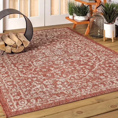 Miniatura 7 de JONATHAN Y Boho Medallion Alfombra de Área para Interiores y Exteriores 3 x 5 pies Rojo/Taupe, Malta Tejido Texturizado para Patio Trasero, Patio