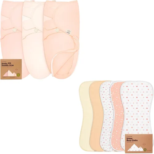 KeaBabies Paquete de 3 sacos de dormir para bebé con cremallera y 5 paños para eructos para bebés niños y niñas, saco de envolver para recién