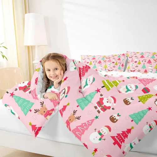 Miniatura 6 de Erosebridal Juego de edredón de Feliz Navidad, tamaño individual, divertido edredón de Papá Noel para niños y niñas, edredón de plumón de pingüino