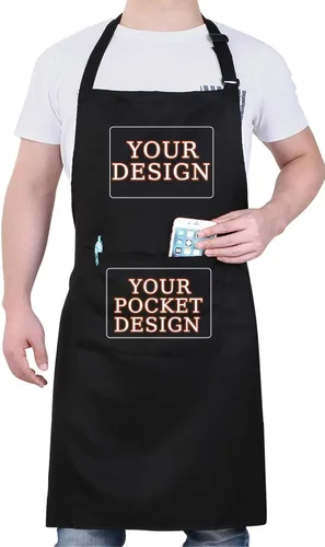 BeautyWill Delantal personalizado personalizado para hombres y mujeres, delantal de cocina personalizado con bolsillos, nombre, texto, logotipo,