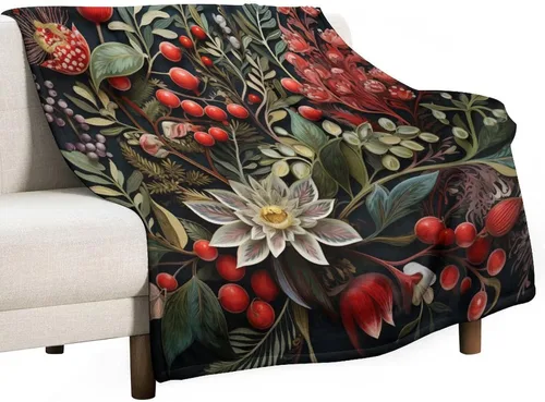 Miniatura 22 de Manta cálida de Navidad Folk Botanicals de microforro polar ultrasuave y cálida, acogedora manta ligera, manta rústica de vacaciones de 30 x 40