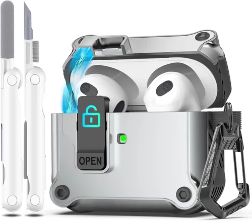 Miniatura 63 de R-fun - Funda para audífonos compatible con AirPods de 4.ª generación 2024, cubierta protectora de expulsión automática a prueba de caídas, puerto