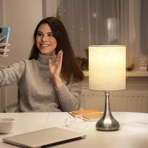 Miniatura 7 de Lámpara de mesa con control táctil, lámpara de noche regulable de 3 vías, lámpara de luz simple con pantalla de lámpara blanca y base de metal