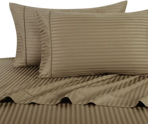 Miniatura 8 de sheetsnthings Damask Stripes - Juego de sábanas de 300 hilos, 100% algodón, tamaño Queen, color beige