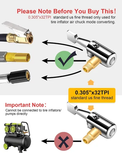 Miniatura 3 de EVOULTES Paquete de 2 Portabrocas de Aire con Bloqueo y Adaptador de Manguera para Inflador de Neumáticos, Portabrocas de Neumático de Metal