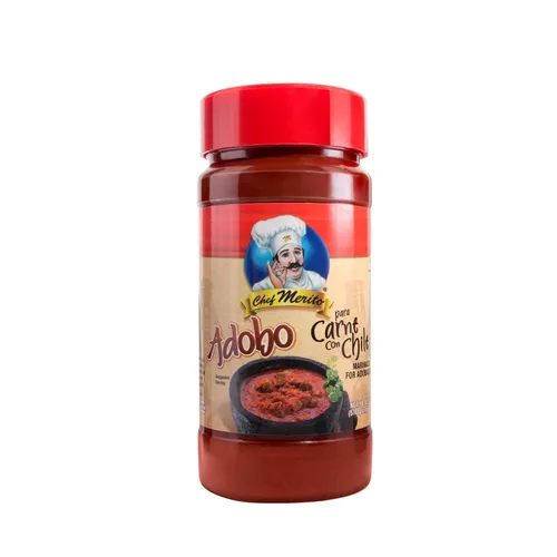 Chef Merito Adobo Carne Con Chile Marinade 18 oz | Adobo mexicano ahumado y picante | Ideal para asar y asar | Auténtico sabor latino desde 1985