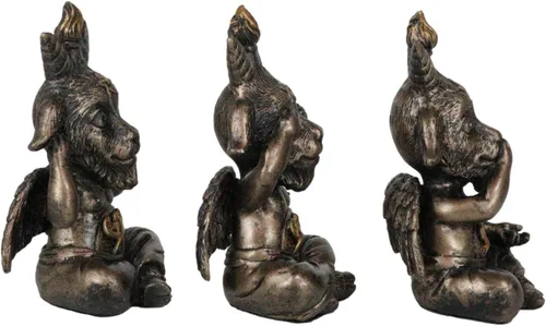 Miniatura 6 de Ebros - Juego de 3 figuras de Samael Lilith See Hear Speak No Evil Baphomets de LaVeyan Devil Baphomet The Caduceus Symbol Altar Accent Statues