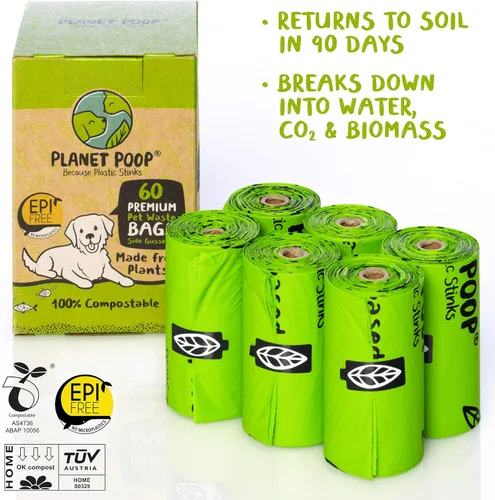 Miniatura 2 de PLANET POOP Página de inicio Bolsas compostables para excrementos de perro, 60 bolsas de basura de mascotas premium en rollos de repuesto