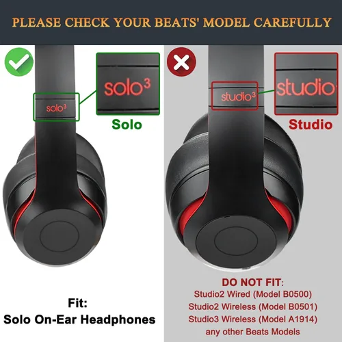 Miniatura 2 de SoloWIT Almohadillas refrescantes para auriculares inalámbricos Beats Solo 2 y Solo 3, almohadillas con espuma de aislamiento de ruido de alta Negro