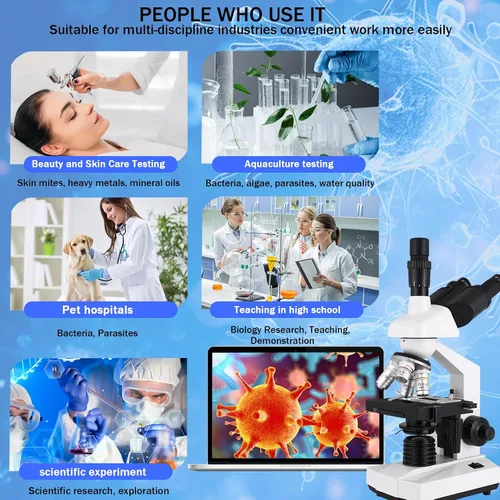 Miniatura 3 de Microscopio Trinocular Compuesto, aumento 40X-5000X, microscopio profesional de grado de investigación con cámara USB y plataforma mecánica