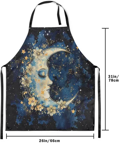 Miniatura 3 de Castle Fairy Mountain Moon Chef Apron,Starry Night Sky Apron 31"x26",Natural Landscape Painting Kitchen Aprons for Women Blue Beige Yellow
