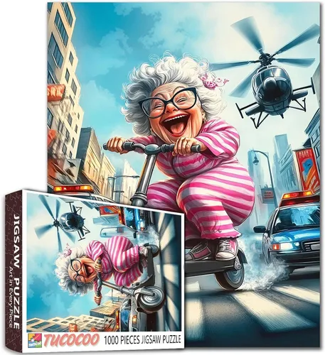 Miniatura 13 de Rompecabezas de mujer vieja de 1000 piezas para adultos, familias (niña, dama, pizza, naipe, vino tinto, amigas) piezas que encajan perfectamente